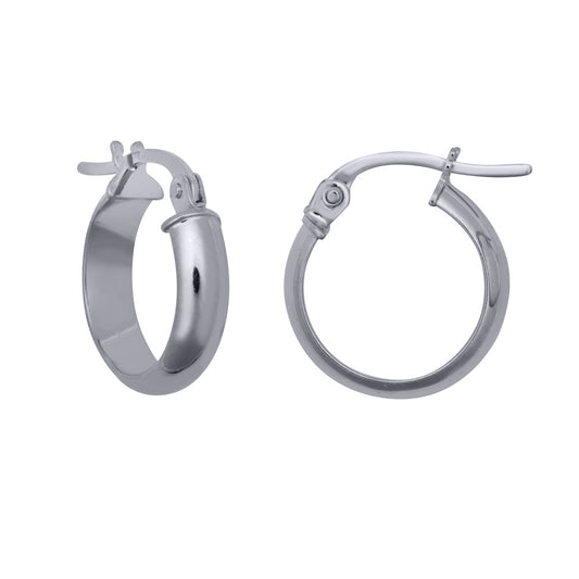 Silver  D-Shape Wedding Band Style 4mm Hoop Earrings 15mm - AER135A