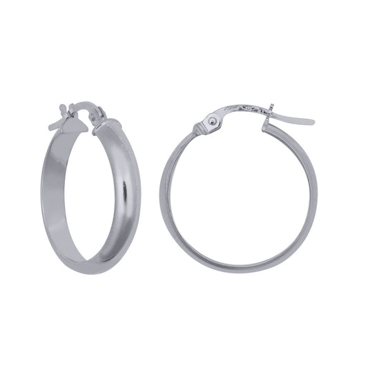 Silver  D-Shape Wedding Band Style 4mm Hoop Earrings 20mm - AER135B