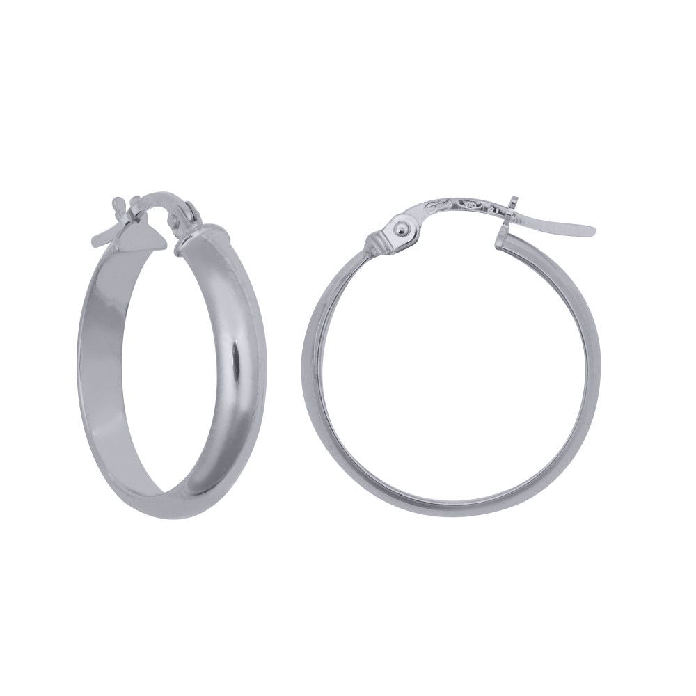 Silver  D-Shape Wedding Band Style 4mm Hoop Earrings 20mm - AER135B