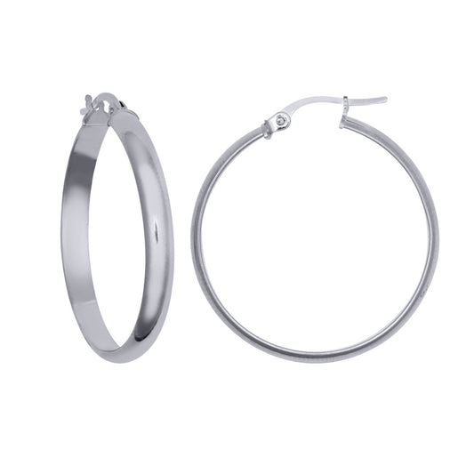 Silver  D-Shape Wedding Band Style 4mm Hoop Earrings 25mm - AER135C