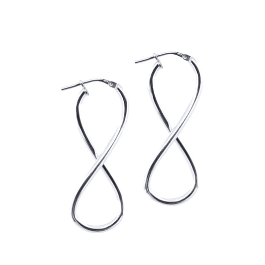 Silver  Infinity Figure 8 Drop Twist Hoop Earrings - AER136