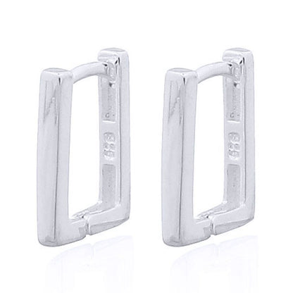 Silver  Rectangular Column Drop Hoop Earrings - AER138