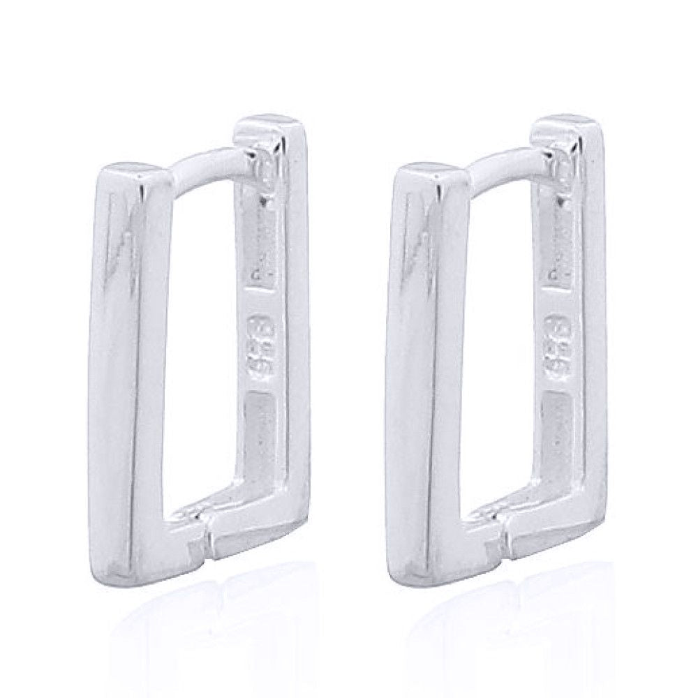 Silver  Rectangular Column Drop Hoop Earrings - AER138