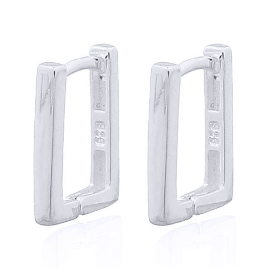 Silver  Rectangular Column Drop Hoop Earrings - AER138