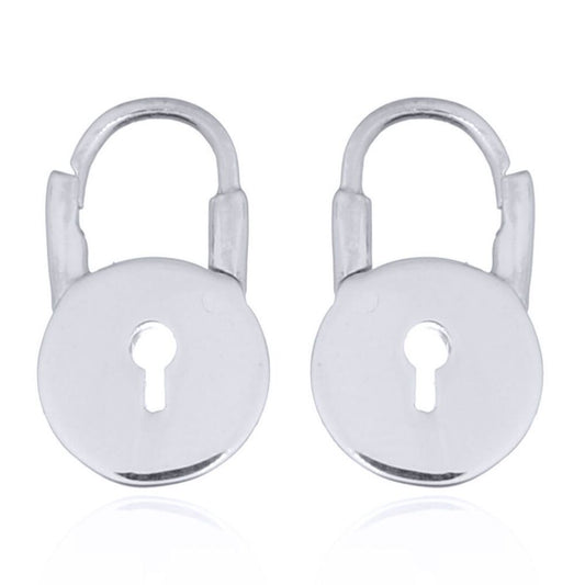 Silver Round Love Padlock Drop Earrings - AER139