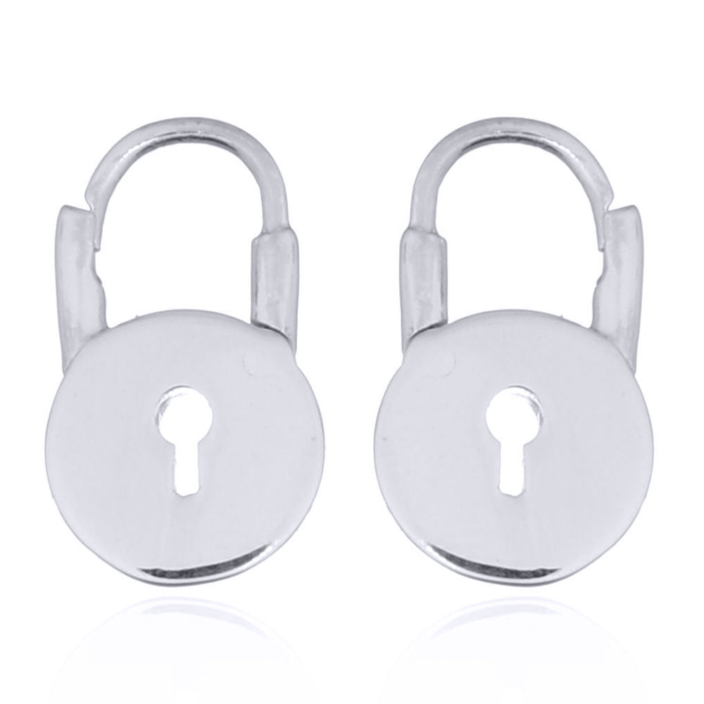 Silver  Round Love Padlock Drop Earrings - AER139