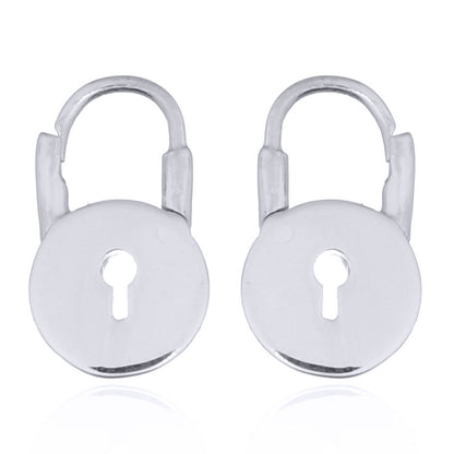 Silver  Round Love Padlock Drop Earrings - AER139