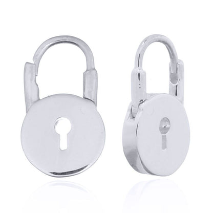 Silver  Round Love Padlock Drop Earrings - AER139