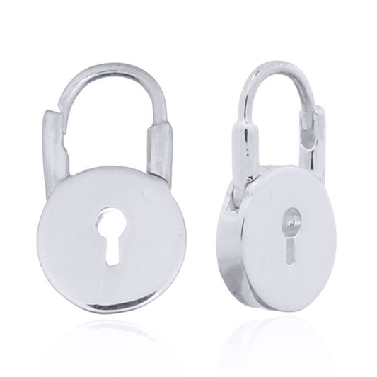 Silver  Round Love Padlock Drop Earrings - AER139