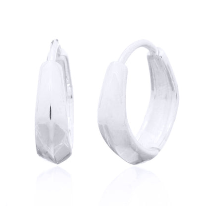 Silver  Knife Edge Huggie Hoop Earrings - AER141