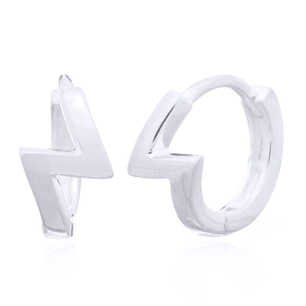 Silver  Lightning Bolt Flash Huggie Hoop Earrings - AER142