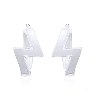 Silver  Lightning Bolt Flash Huggie Hoop Earrings - AER142