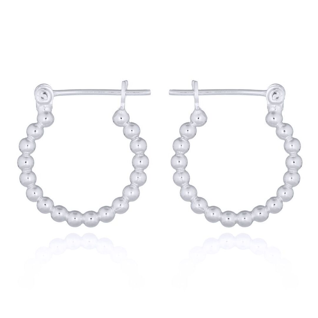 Silver  Beaded Popcorn Hoop Earrings - AER144