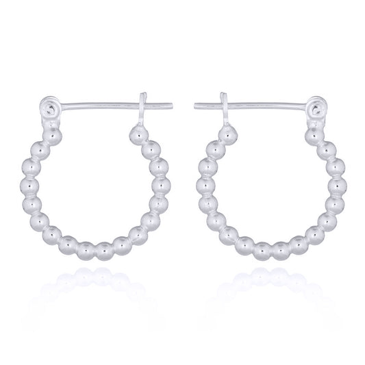 Silver  Beaded Popcorn Hoop Earrings - AER144