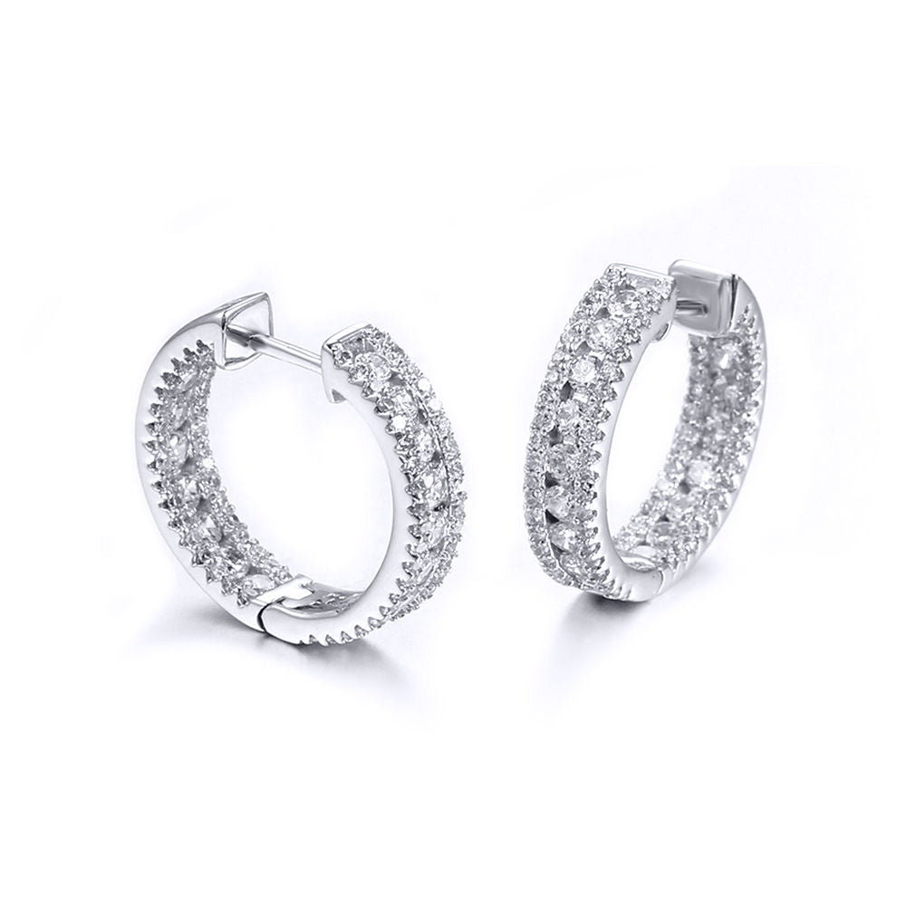 Silver  CZ Inside Out Channel Set Eternity Hoop Earrings 19mm - AER145