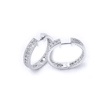 Silver  CZ Inside Out Channel Set Eternity Hoop Earrings 27mm - AER146