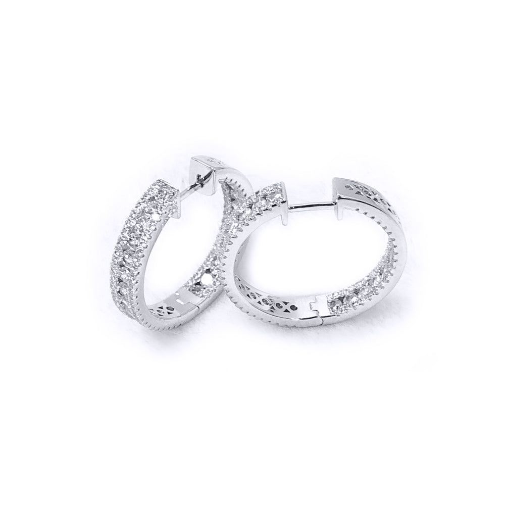 Silver  CZ Inside Out Channel Set Eternity Hoop Earrings 27mm - AER146