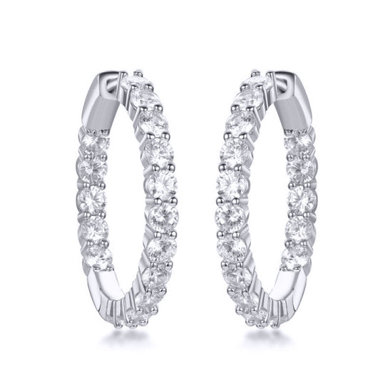 Silver  Round CZ Inside Out Eternity Hoop Earrings 22mm - AER148