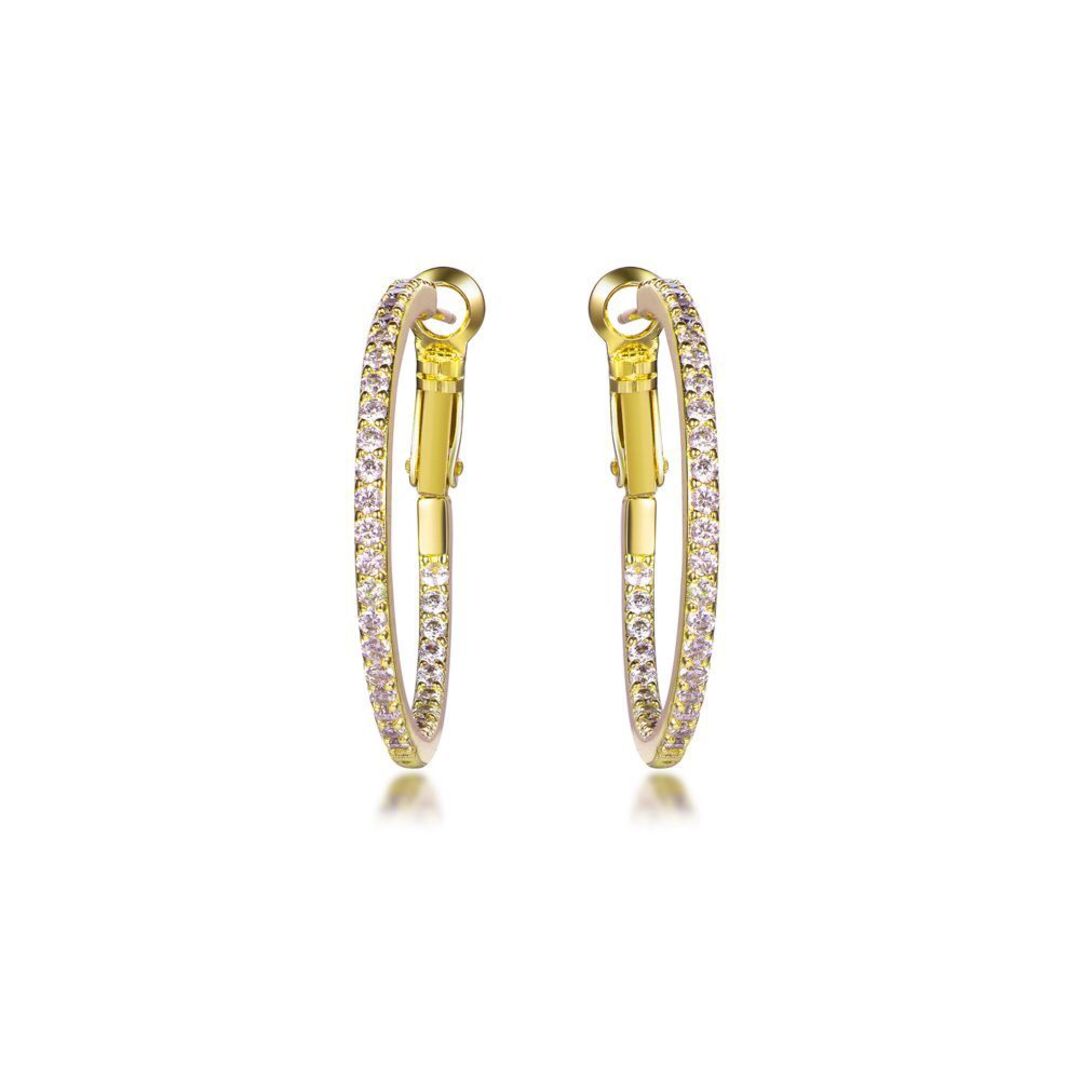 Gold-plated Silver  CZ Inside Out Pave Eternity Hoop Earrings 31mm - AER149-GP