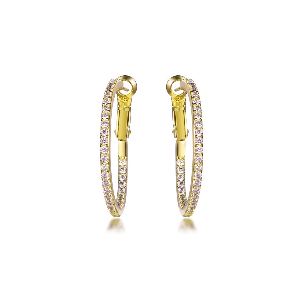 Gold-plated Silver  CZ Inside Out Pave Eternity Hoop Earrings 31mm - AER149-GP