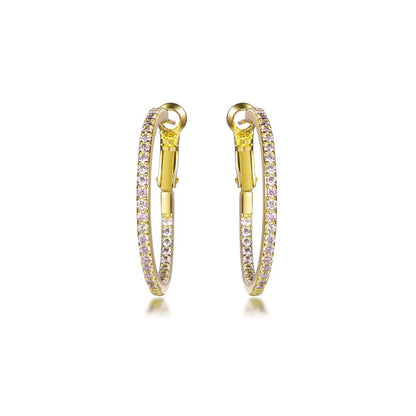 Gold-plated Silver  CZ Inside Out Pave Eternity Hoop Earrings 31mm - AER149-GP