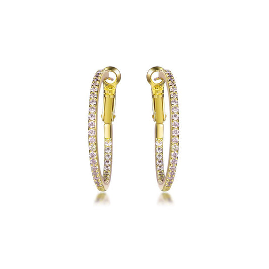 Gold-plated Silver  CZ Inside Out Pave Eternity Hoop Earrings 31mm - AER149-GP