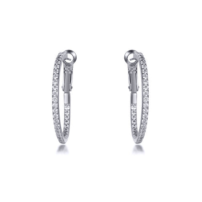 Silver  Round CZ Inside Out Pave Eternity Hoop Earrings 31mm - AER149