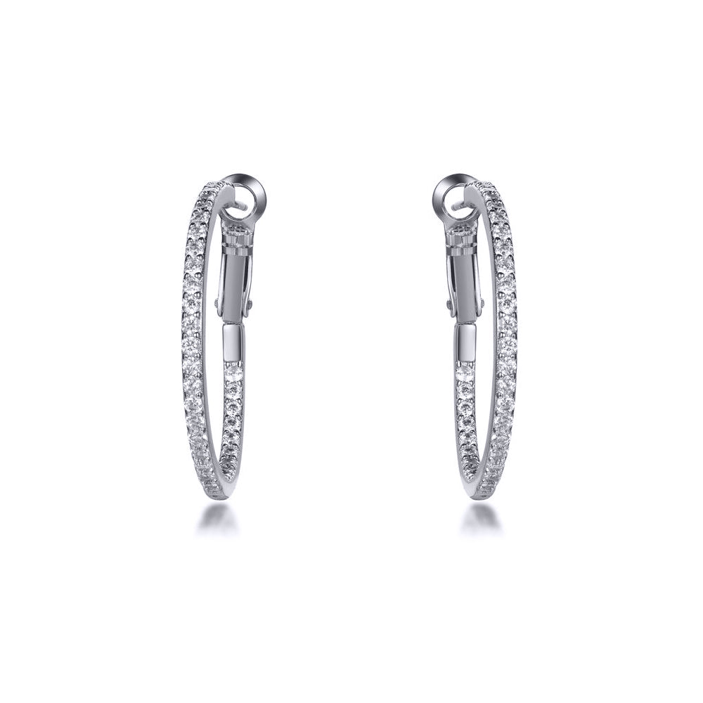 Silver  Round CZ Inside Out Pave Eternity Hoop Earrings 31mm - AER149