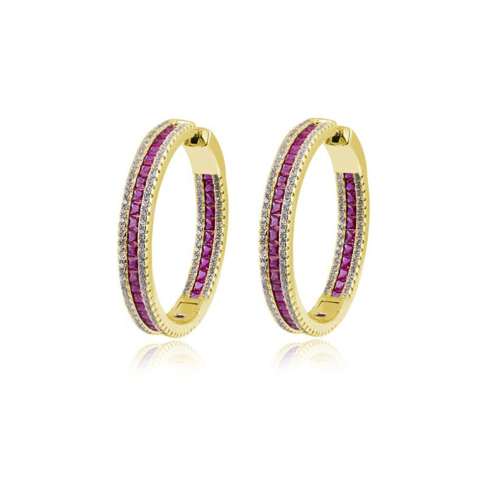 Gold-Plated Silver  Red Princess CZ Eternity Hoop Earrings 18mm - AER150-GP