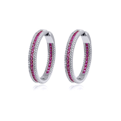 Silver  Red Princess CZ Inside Out Eternity Hoop Earrings 18mm ½oz - AER150