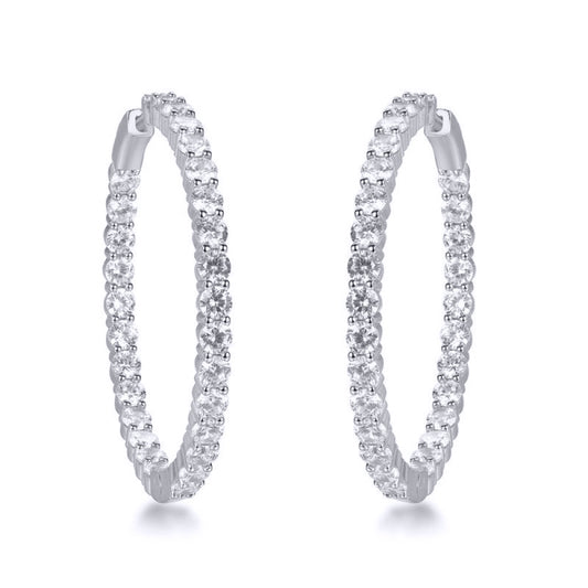 Silver  Round CZ Inside Out Pave Eternity Hoop Earrings 30mm - AER151