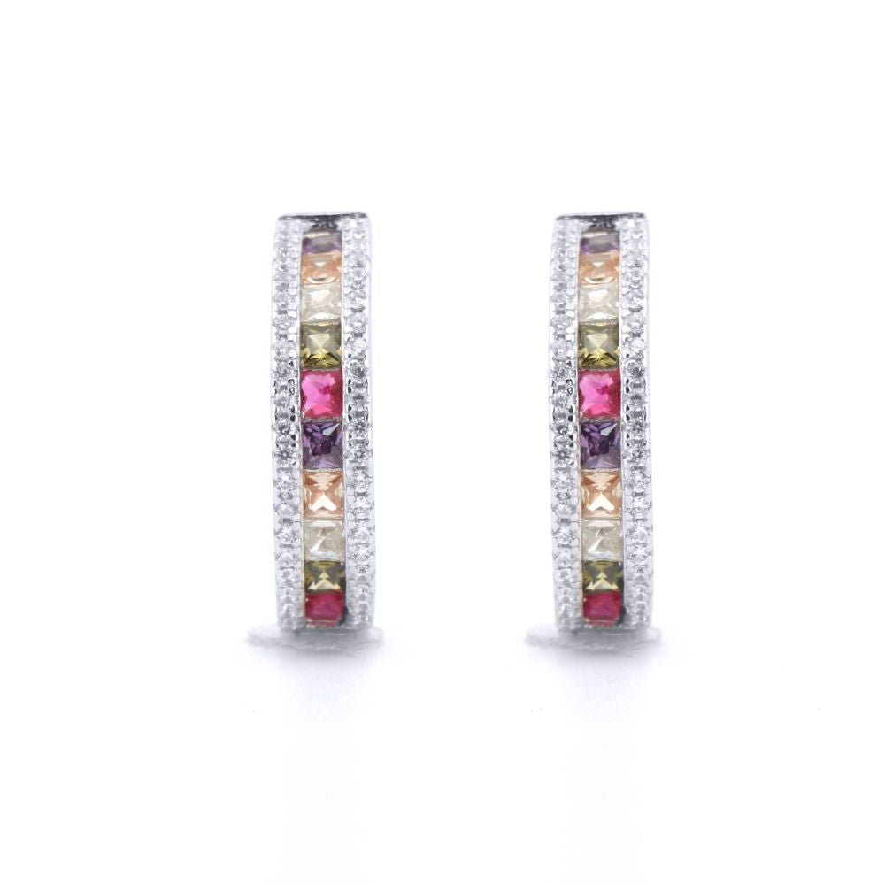 Silver  Rainbow Princess CZ Inside Out Eternity Hoop Earrings - AER153