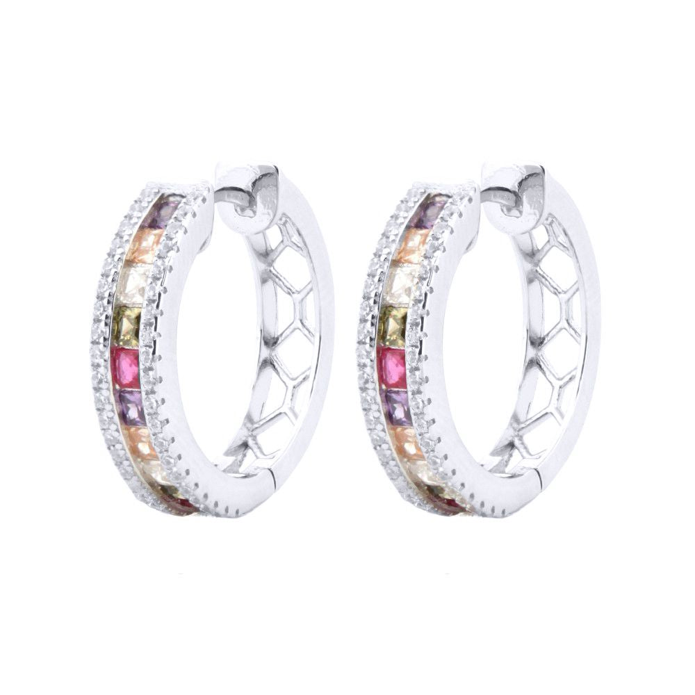 Silver  Rainbow Princess CZ Inside Out Eternity Hoop Earrings - AER153