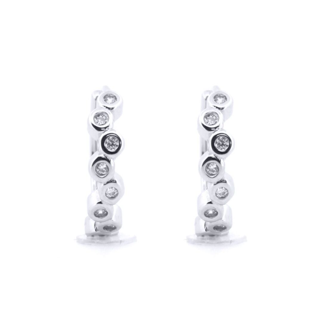 Silver  Round CZ Bubble Bezel Zig Zag Wavy Eternity Hoop Earrings - AER154