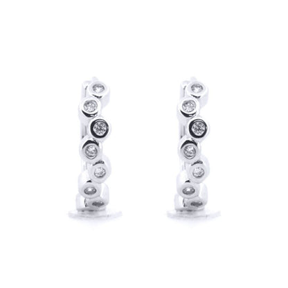 Silver  Round CZ Bubble Bezel Zig Zag Wavy Eternity Hoop Earrings - AER154