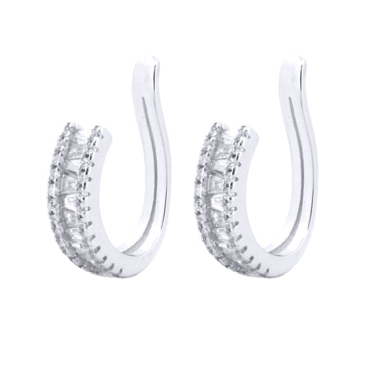 Silver  Trapezoid CZ J hook Eternity Clip-on Helix Cuff Earrings - AER156