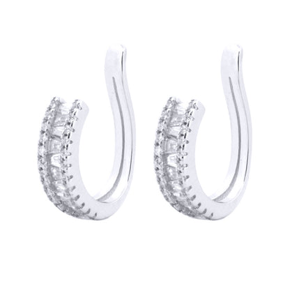 Silver  Trapezoid CZ J hook Eternity Clip-on Helix Cuff Earrings - AER156