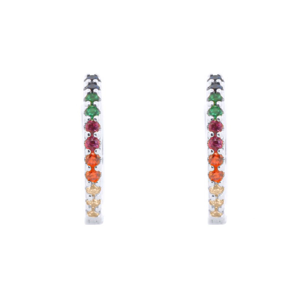 Silver  Rainbow CZ Pave Eternity Huggie Hoop Earrings - AER157