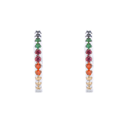 Rhodium-plated Silver  Rainbow CZ Pave Eternity Huggie Hoop Earrings - AER157