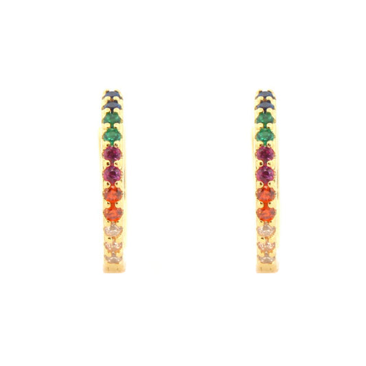 Gold-plated Silver  Rainbow CZ Pave Eternity Huggie Hoop Earrings - AER157