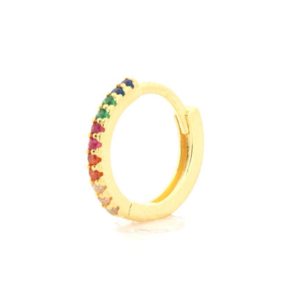 Gold-plated Silver  Rainbow CZ Pave Eternity Huggie Hoop Earrings - AER157
