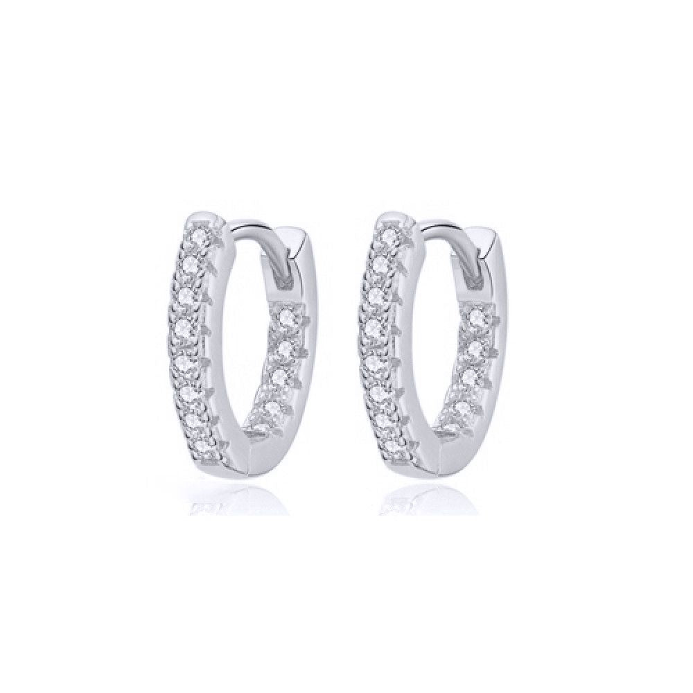 Rhodium-plated Silver  CZ Inside Out Eternity Huggie Hoop Earrings - AER159