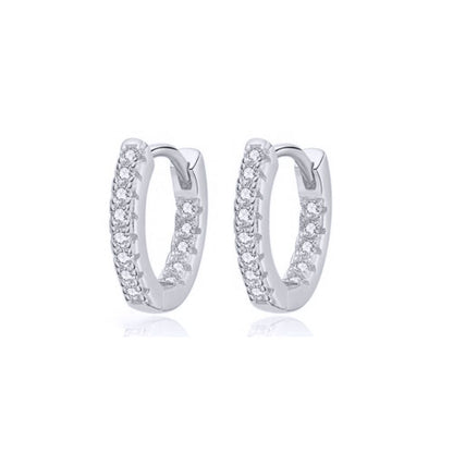 Rhodium-plated Silver  CZ Inside Out Eternity Huggie Hoop Earrings - AER159