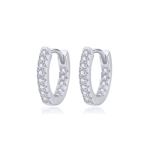 Rhodium-plated Silver  CZ Inside Out Eternity Huggie Hoop Earrings - AER159