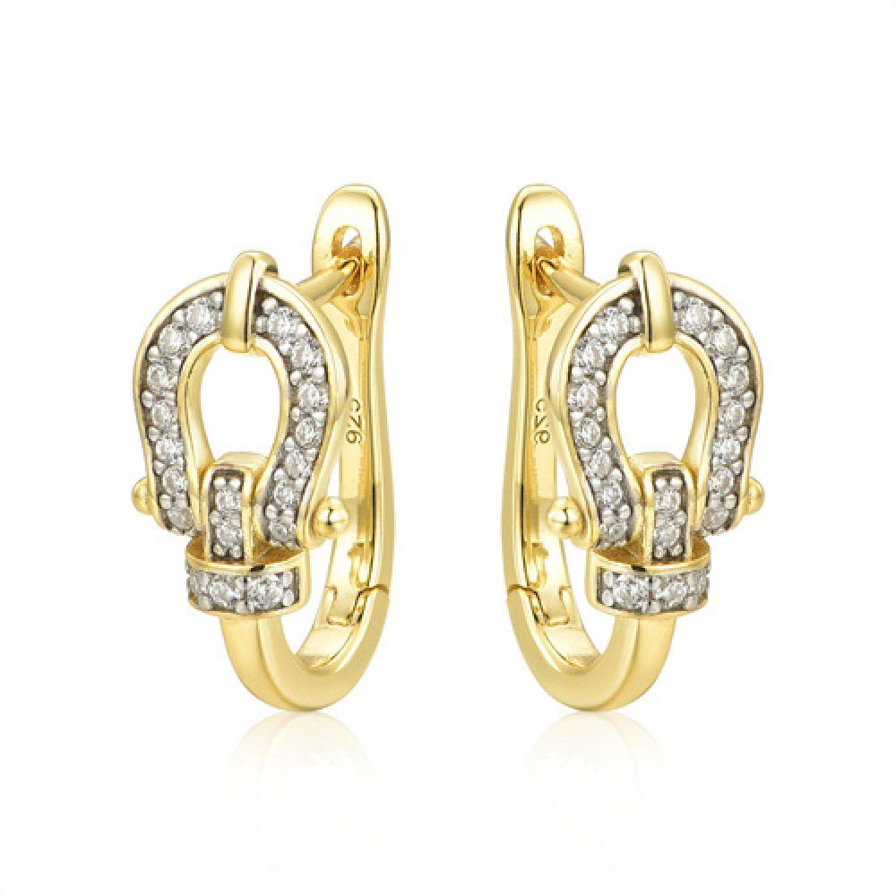 Gold-plated Silver  CZ Horseshoe Loop Stirrup Buckle Drop Earrings - AER170
