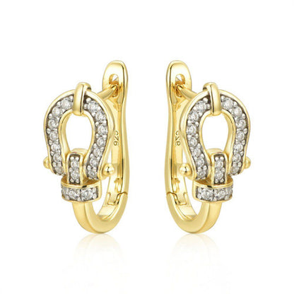 Gold-plated Silver  CZ Horseshoe Loop Stirrup Buckle Drop Earrings - AER170