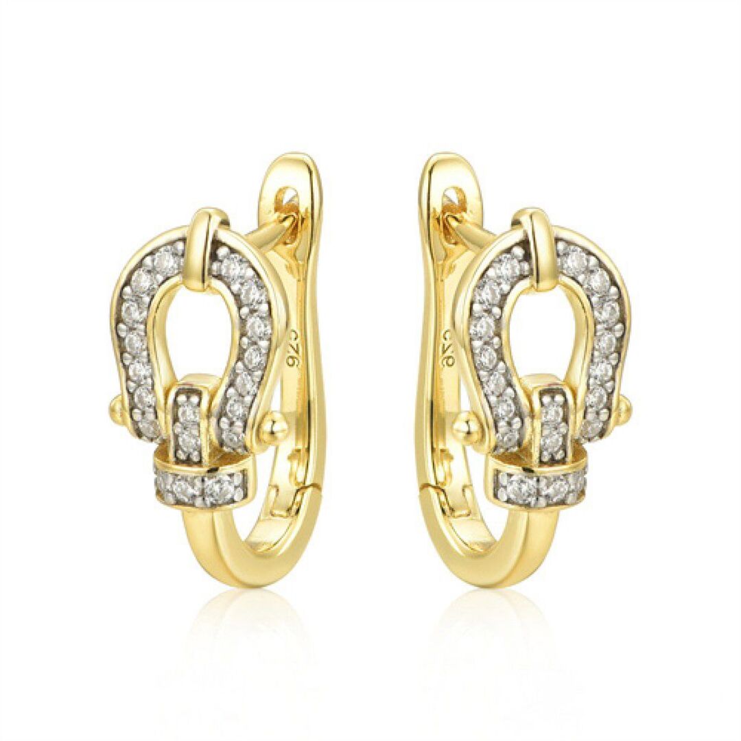 Gold-plated Silver  CZ Horseshoe Loop Stirrup Buckle Drop Earrings - AER170