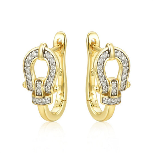 Gold-plated Silver  CZ Horseshoe Loop Stirrup Buckle Drop Earrings - AER170