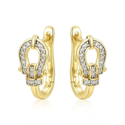 Gold-plated Silver  CZ Horseshoe Loop Stirrup Buckle Drop Earrings - AER170