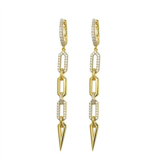 Gold-plated Silver  CZ Paper Cable Chain Torpedo Drop Earrings - AER171